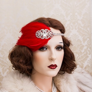 Art Deco Great Gatsby Headpiece, Gray Feather Pearl Brooch Flapper Headband, Daisy Costume, 1920&#39;s Accessories