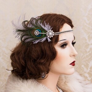 Rhinestone Feather Headband, Feather Fascinator, Flapper Headband, Great Gatsby Headpiece, Rhinestone Crystal Headband