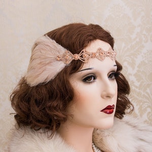 Blush Great Gatsby Headpiece, Rose Gold Art Deco Headband, Roaring 1920's Accessories Jewelry, New Year's Party Earrings image 4