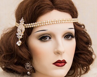 Gold Flapper Headband Great Gatsby Headband Daisy Buchanan Costume Roaring 1920's Headpiece
