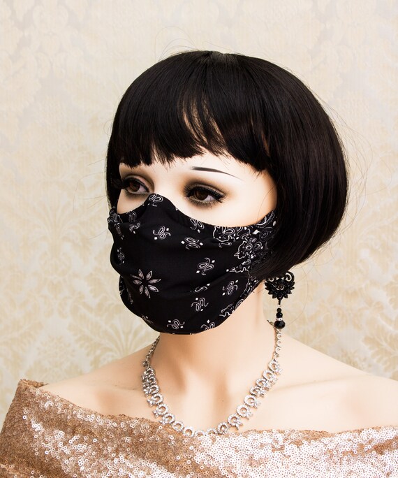 Bandana Face Mask with Nose Wire Black Bandana Mask with Etsy