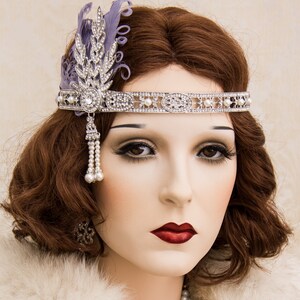 Silver Flapper Headband with Dusty Purple Feathers Great Gatsby Headband Great Gatsby Costume 1920's Headband image 7