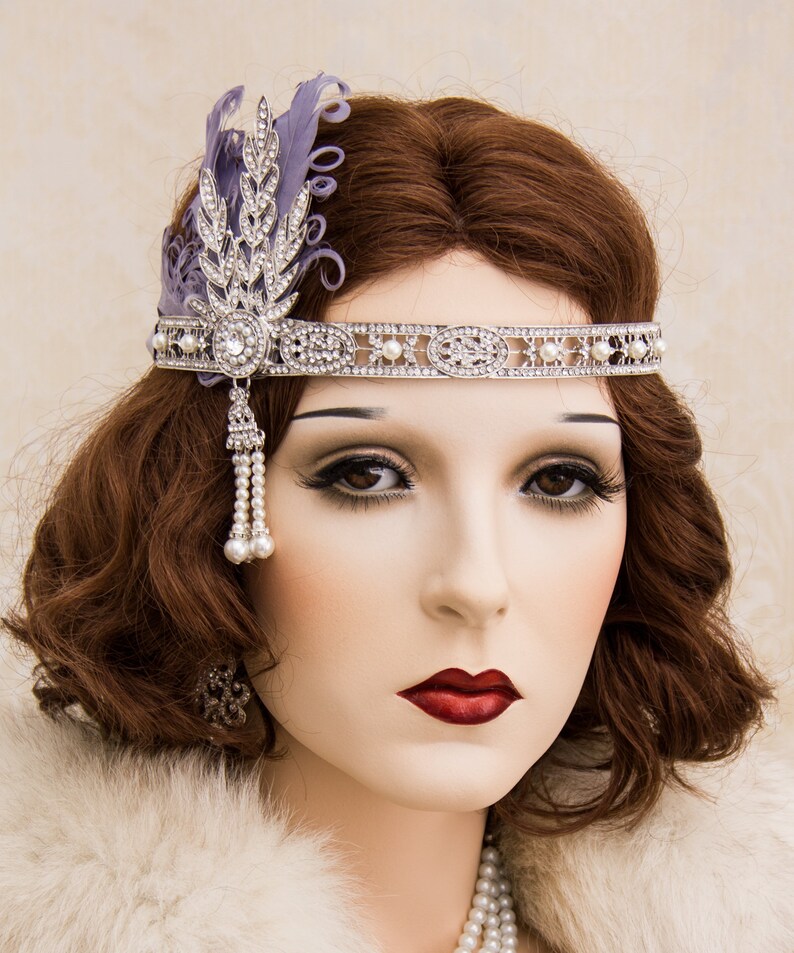Silver Flapper Headband with Dusty Purple Feathers Great Gatsby Headband Great Gatsby Costume 1920's Headband image 7