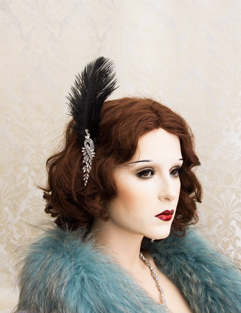 Black Ostrich Great Gatsby Hair Piece 1920s Roaring ...