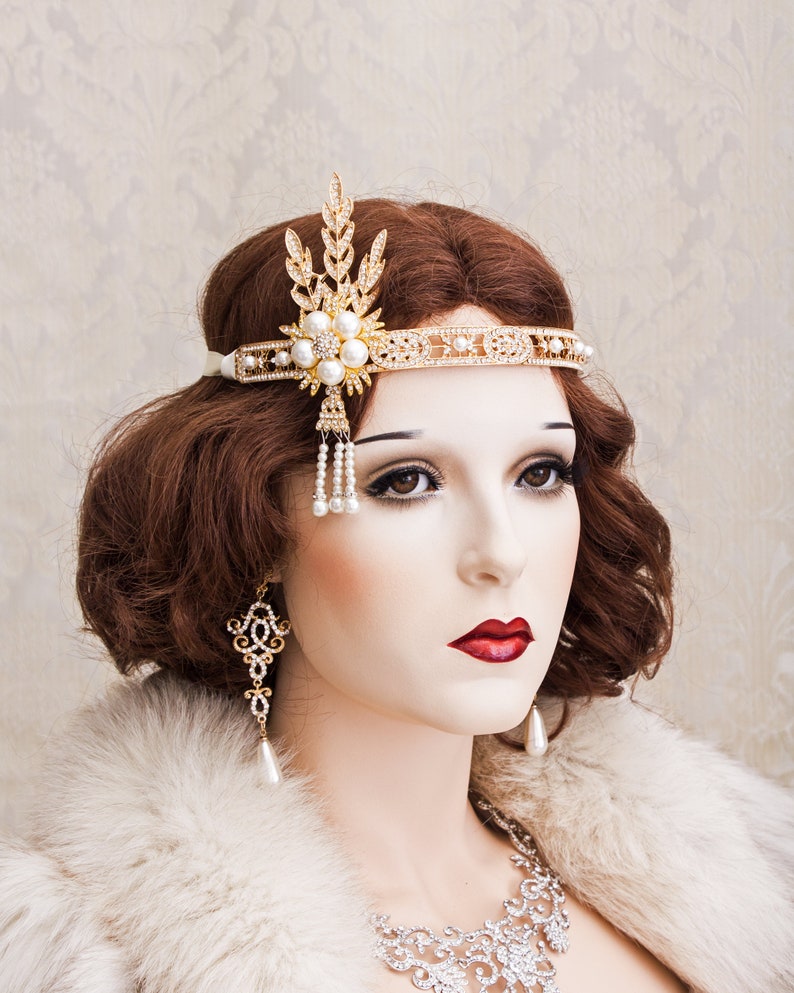 Great Gatsby Headband Gold Art Deco Headband Daisy Buchanan Costume Roaring 1920's Jewelry Headpiece image 3