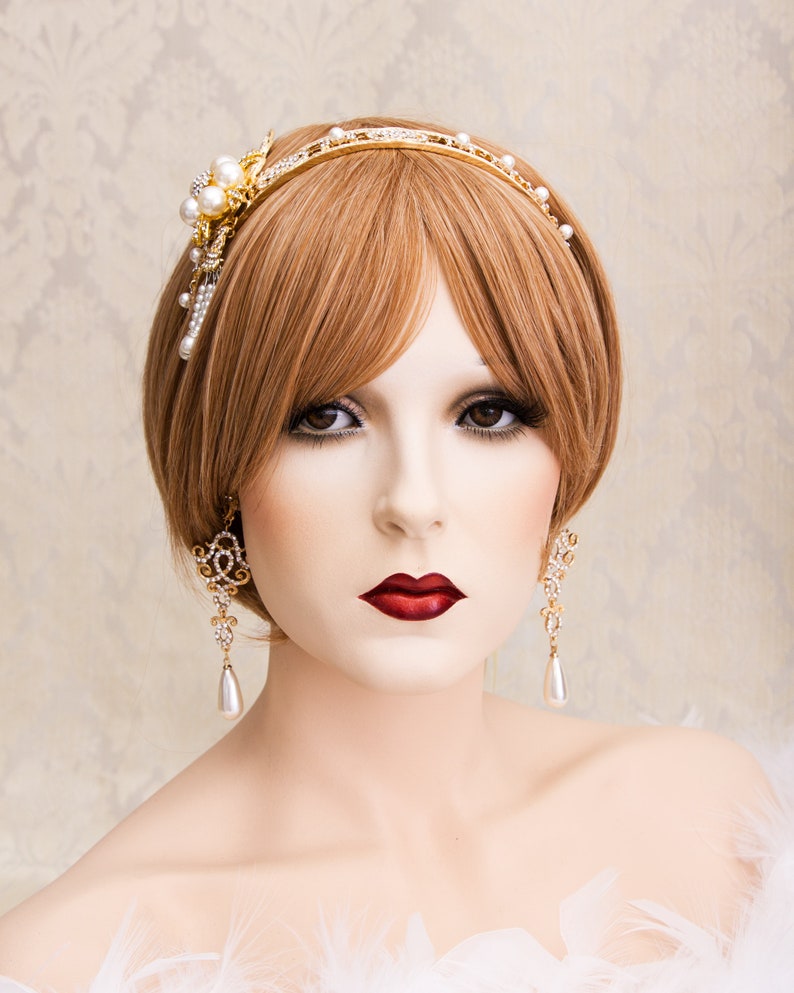 Great Gatsby Headband Gold Art Deco Headband Daisy Buchanan Costume Roaring 1920's Jewelry Headpiece image 2