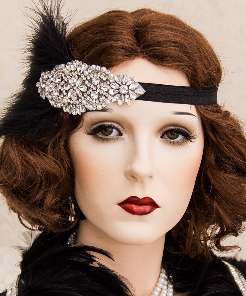 Black Feather 1920s Roaring Flapper Headbands Great Gatsby - Etsy