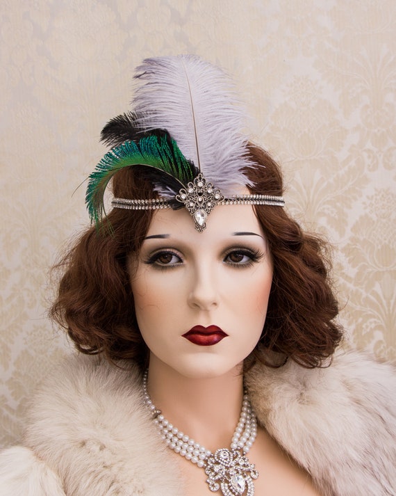 Fascia Per Capelli Anni '20 Con Piume Nere E Oro - Per Feste Gatsby
