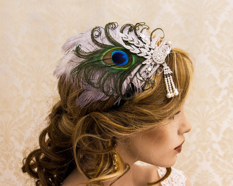 Silver Flapper Headband Great Gatsby Headband with Peacock Etsy