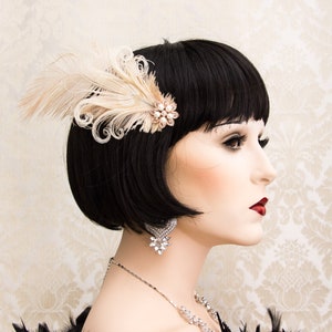 Blush Feather Great Gatsby Hair Piece, 1920s Roaring Flapper Headband, Great Gatsby Headpiece, Art Deco Headpiece