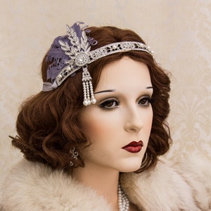 Silver Flapper Headband with Dusty Purple Feathers Great Gatsby Headband Great Gatsby Costume 1920's Headband image 2