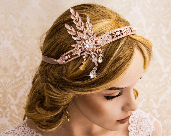 Rose Gold Retro 1920s Headpiece Wedding Bridal Headband  display picture 1