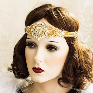 GOLD Great Gatsby Headband, Art Deco Headband, Art Deco Wedding Hair Accessory, Flapper Headpiece, Gatsby Wedding Earrings Bracelet