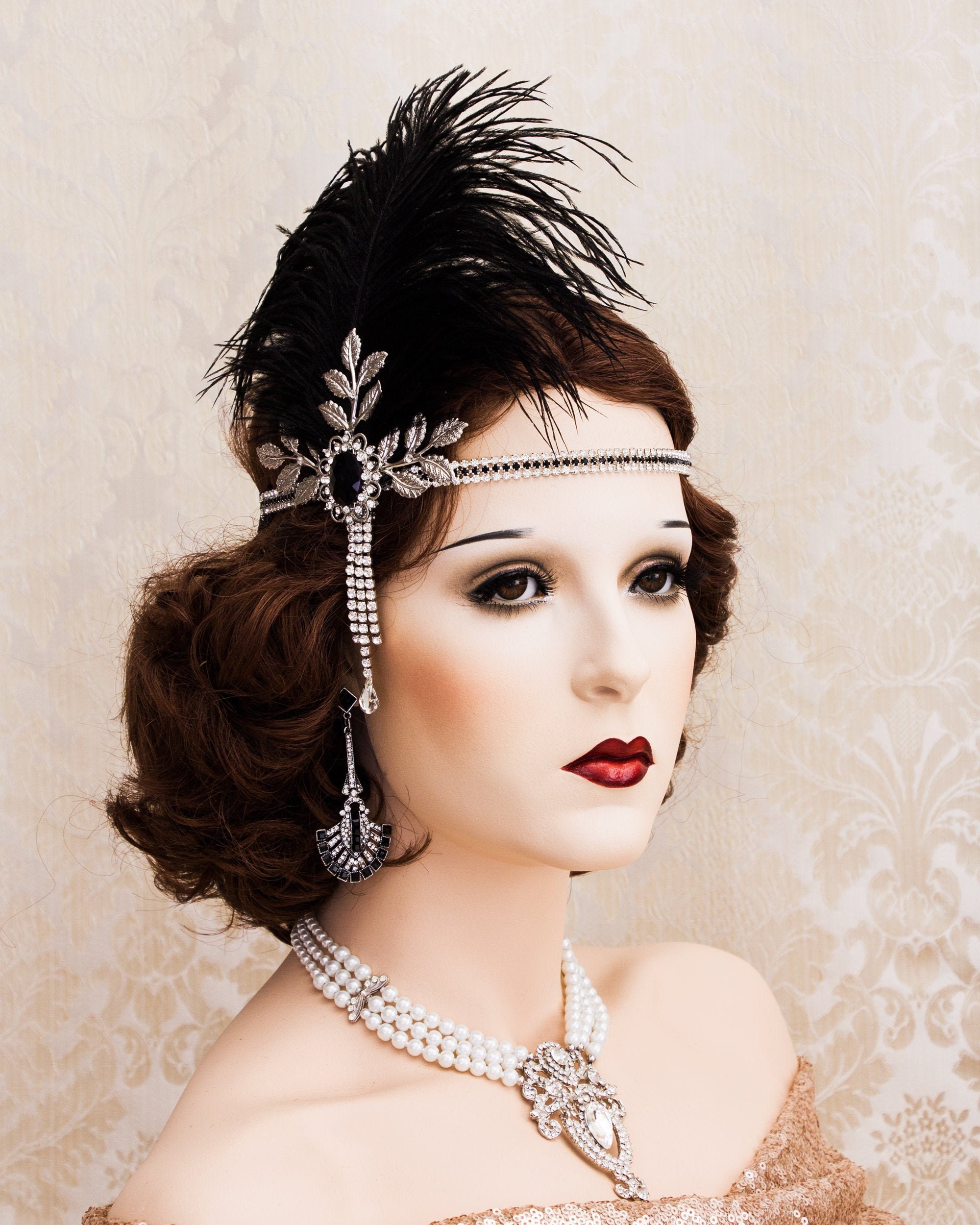 Silver Flapper Headband Great Gatsby Ostrich Peacock Feathers - Etsy Canada