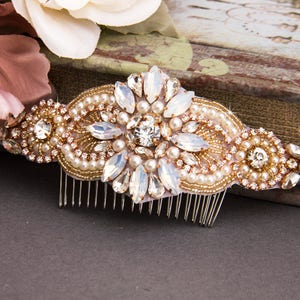 Rose Gold Wedding Hair Comb Pearl Hair Jewelry for Wedding Rose Gold Bride Hair Comb Pearl Hair Comb, Rose Gold Art Deco Bridal Hair Comb