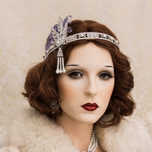 Silver Flapper Headband with Dusty Purple Feathers Great Gatsby Headband Great Gatsby Costume 1920's Headband image 3