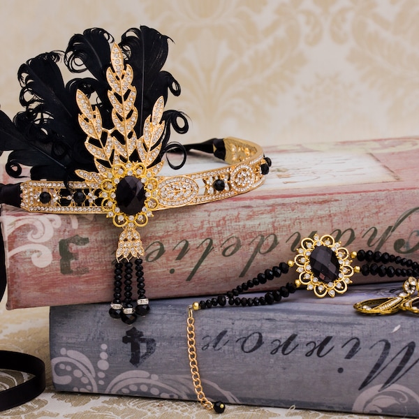 1920s headpiece black and gold