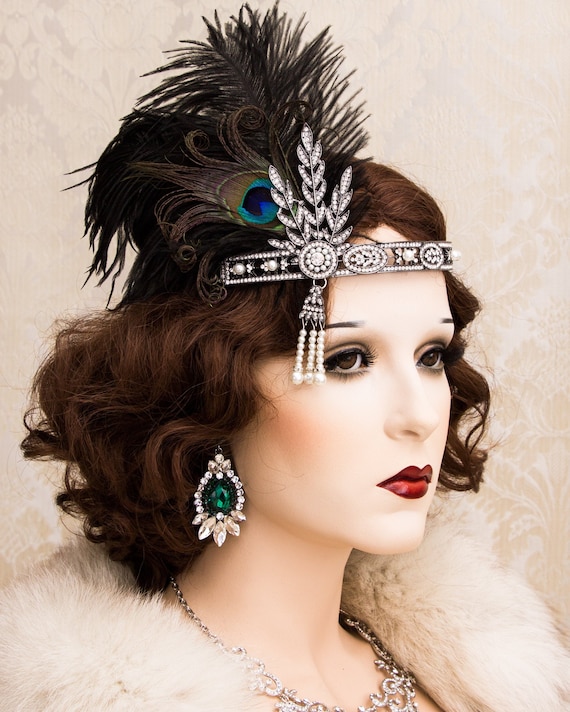 Accessori per capelli di moda da donna di lusso con strass di vetro di piuma ner