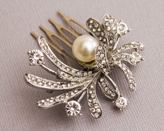 Untamed Petals Silver Rhinestone Bridal Hair Comb Piece Amazon.com : Unicra Bride Pearl Wedding Hair Comb Silver  main image 3