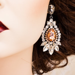 Crystal Art Deco Earrings: Rose Gold 1920s Gatsby Jewelry