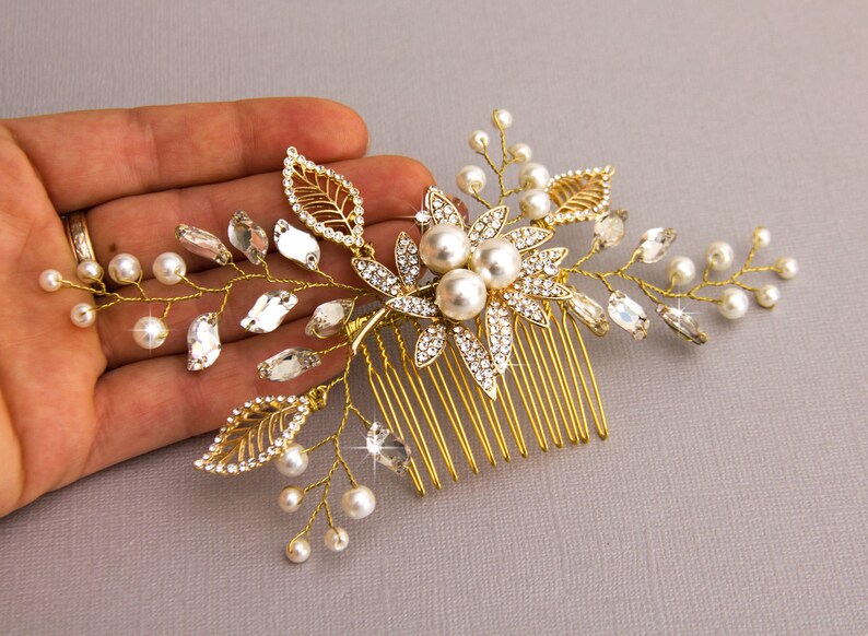 Decorative Gold Wedding Hair Comb Crystal and Pearl Hair Comb Etsy