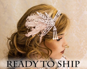 Silver Flapper Headband Great Gatsby Headband with Feathers Costume Great Gatsby Costume 1920's Headband Wedding Headband Bridal Headpiece