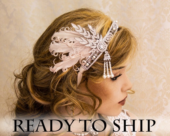 Silver Flapper Headband Great Gatsby Headband With Feathers  display picture 1