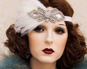 1920s Flapper Headband: Feather Headpiece, Art Deco  display picture 2