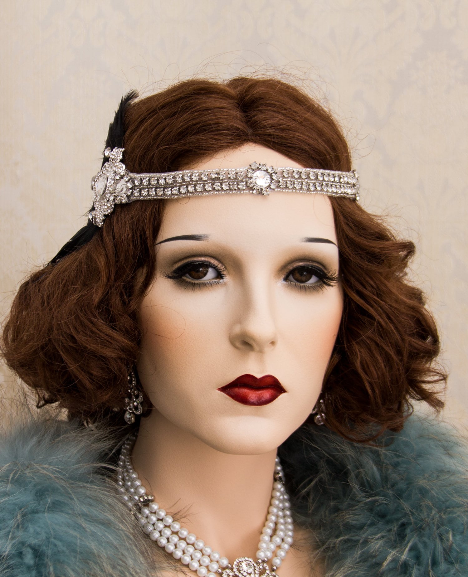 アクセサリー wsd2 1920s Flapper Headband: Rhinestone Feather, Gatsby Wedding - Etsy
