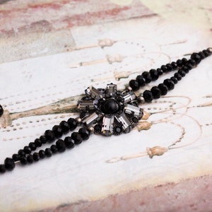 Great Gatsby Jewelry Set, Art Derco Bracelet, Black Crystal Earrings, Flapper Headband