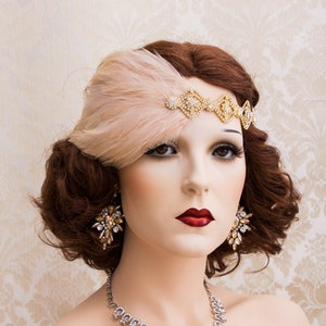 Blush Great Gatsby Headpiece, Rose Gold Art Deco Headband, Roaring 1920's Accessories Jewelry, New Year's Party Earrings GOLD HEADBAND