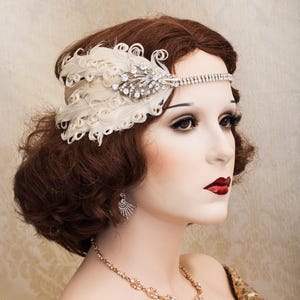 Rhinestone and feather headpiece,