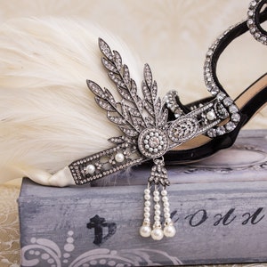 Art Deco Headband,  Ivory Feather Great Gatsby Headband, Rhinestone Feather Headband, Roaring 1920&#39;s Jewelry Gatsby Earrings