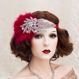 Art Deco Flapper Headband, Great Gatsby Headpiece, Rhinestone Feather Headband, Roaring 1920&#39;s Wedding Accessories, Bridesmaids Headband
