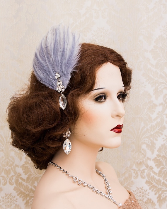 Gray Feather Hair Piece 1920s Roaring Flapper Headpiece Great Gatsby Feather Hair Clip Art Deco Wedding Accessories Gatsby Earrings Etsy