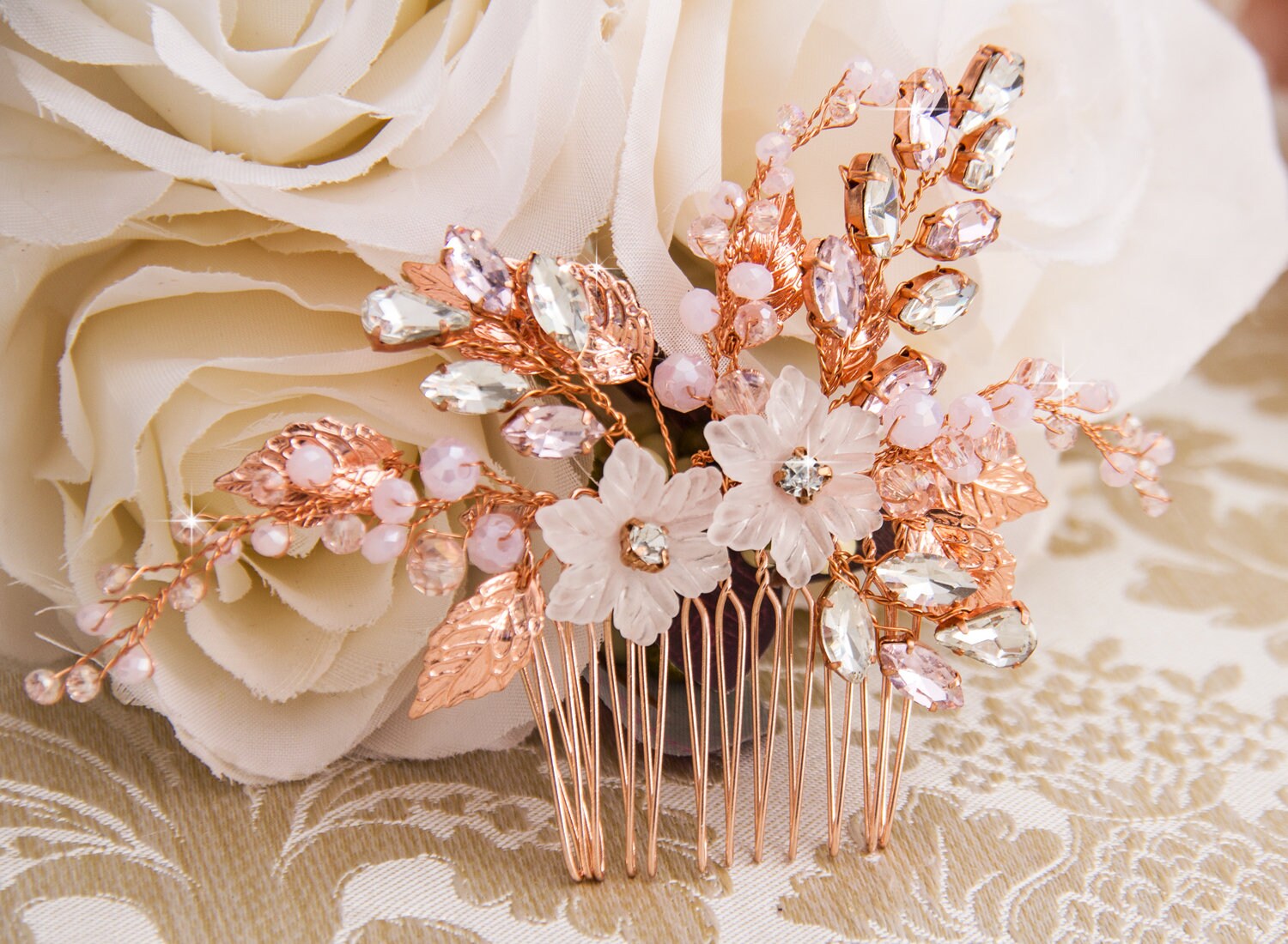 ?️ Rose Gold Bridal Rhinestone Comb Amazon.com : Denifery Rose Gold Bridal Hair Comb - Sparkly  main image 2