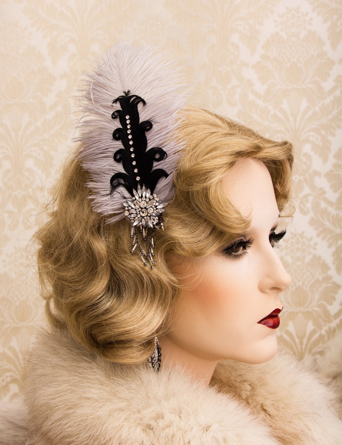 Art Deco Feather Hairpiece Black Feather Fascinator Flapper Etsy