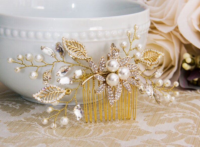 Decorative Gold Wedding Hair Comb Crystal and Pearl Hair Comb Etsy