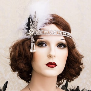 Silver Flapper Headband Great Gatsby Feather Headpiece Art Deco Headband 1920's Accessories image 3