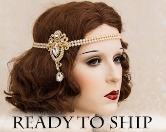 Gold Flapper Headband Great Gatsby Headband Daisy Buchanan Costume Roaring 1920's Headpiece Gatsby Jewelry