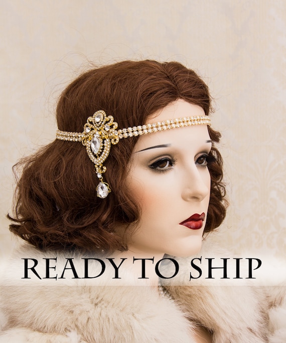 Gold Flapper Headband Great Gatsby Headband Daisy Buchanan Etsy