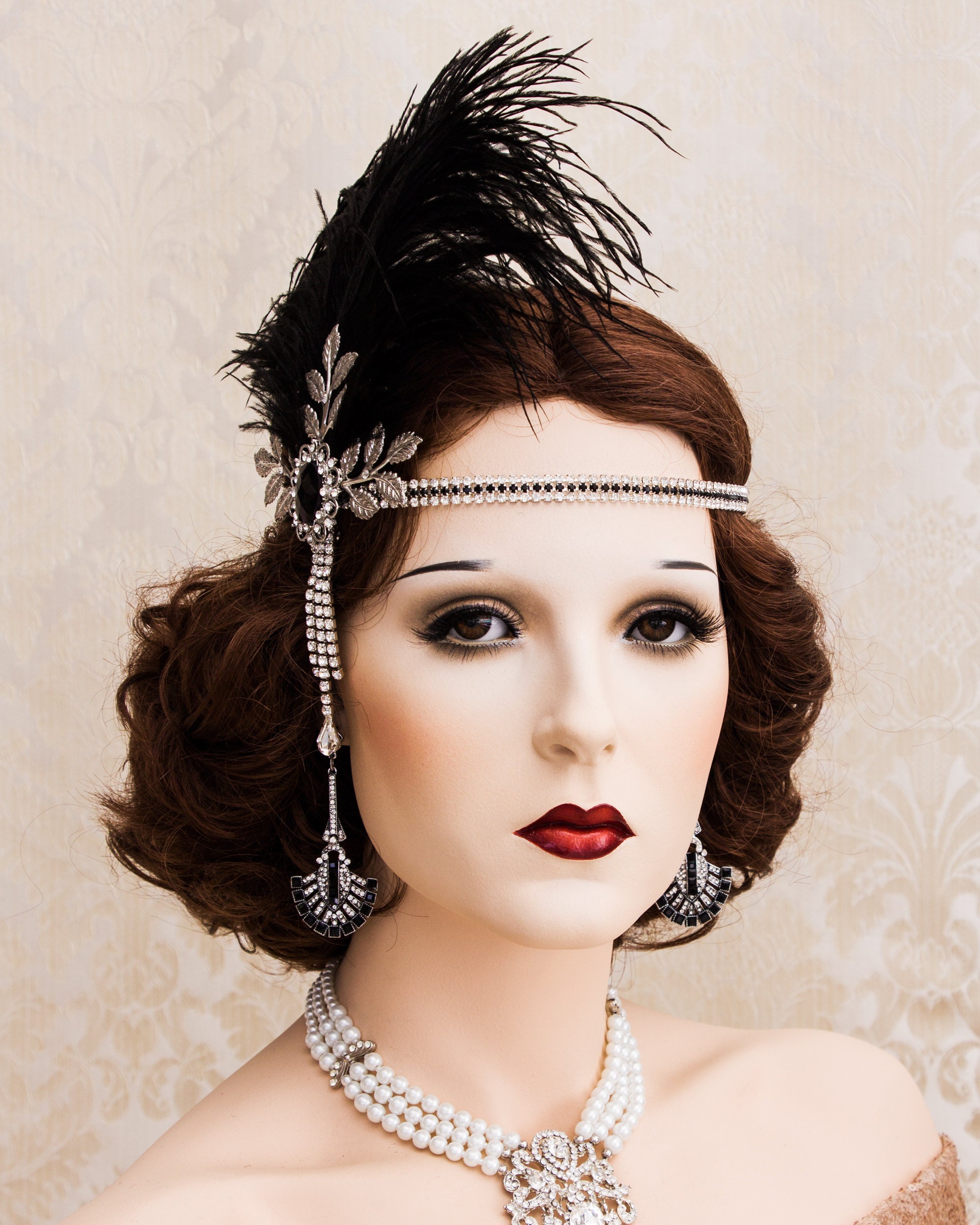 Silver Flapper Headband Great Gatsby Ostrich Peacock Feathers - Etsy Canada