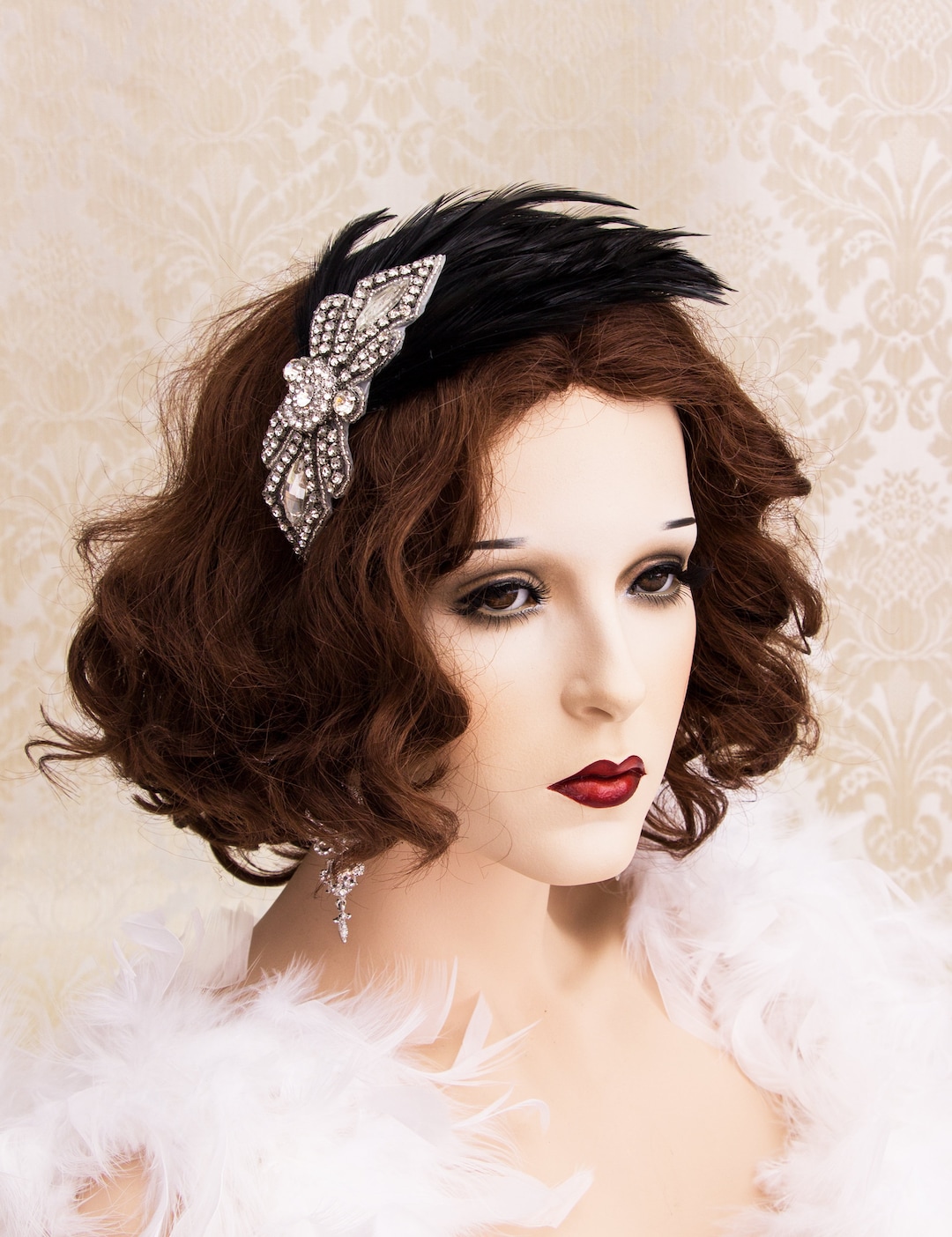 1920s Flapper Headbands Black Feather Headpiece Great Gatsby Headpiece