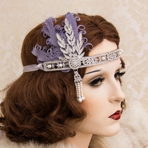 Silver Flapper Headband with Dusty Purple Feathers Great Gatsby Headband Great Gatsby Costume 1920's Headband image 6