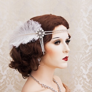 Wedding Headpiece, Feather Fascinator, Great Gatsby Headpiece, Art Deco Wedding Jewelry, Roaring 1920s Wedding Accessories