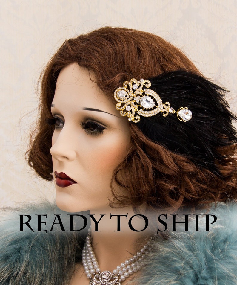 Gold Great Gatsby Headband Rhinestone Feather Headpiece Etsy