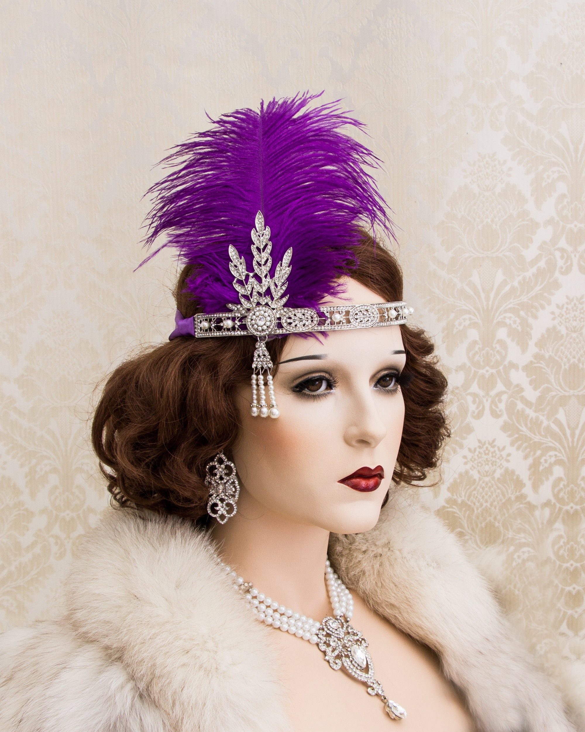 Purple silver beaded headband Gatsby costume boho flapper Whimsigoth fairy Y2K 1920s Nicholette Gatsby Dress in Purple – Flapper Boutique main image 3