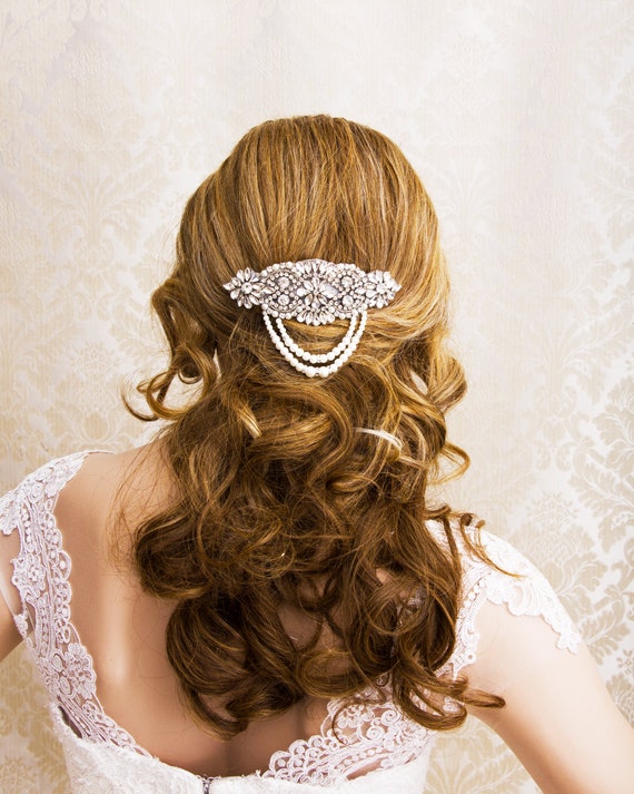Art Deco Crystal Pearl Wedding Hair Comb: Vintage Bridal  display picture 2