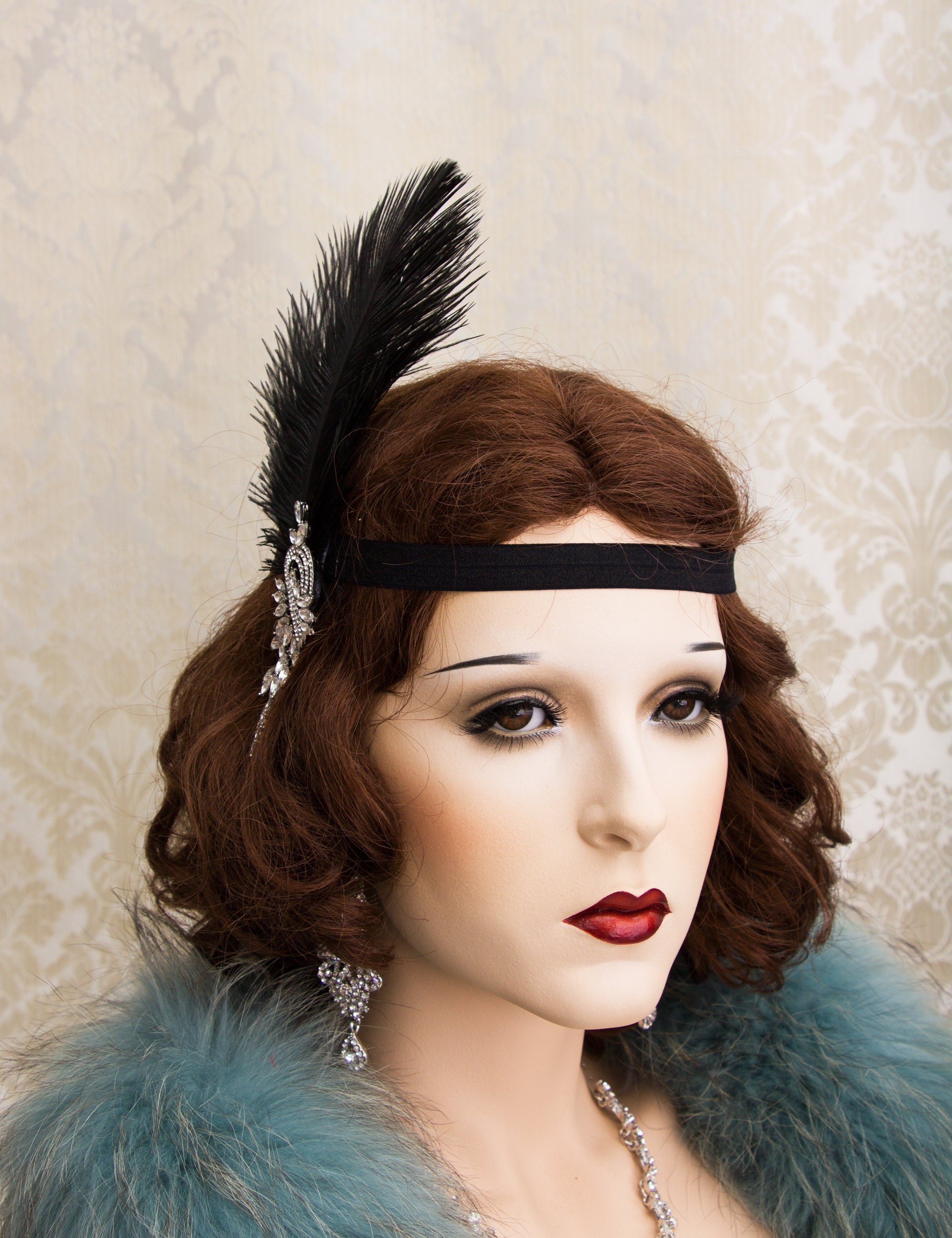 Vintage 1920s Flapper Headband with Ostrich Feathers, 20PCS Party Costume Ostrich Show Girl 1920 main image 2