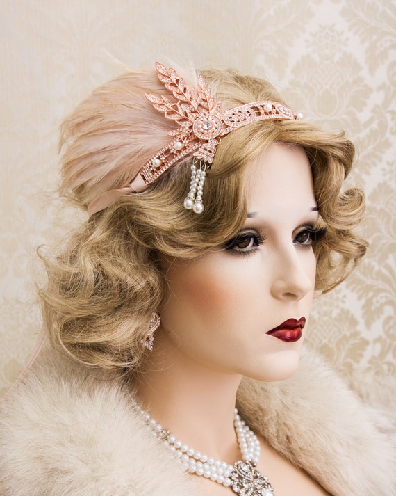 Art Deco Headband: Turquoise Feather, Rhinestone 1920s Headpiece